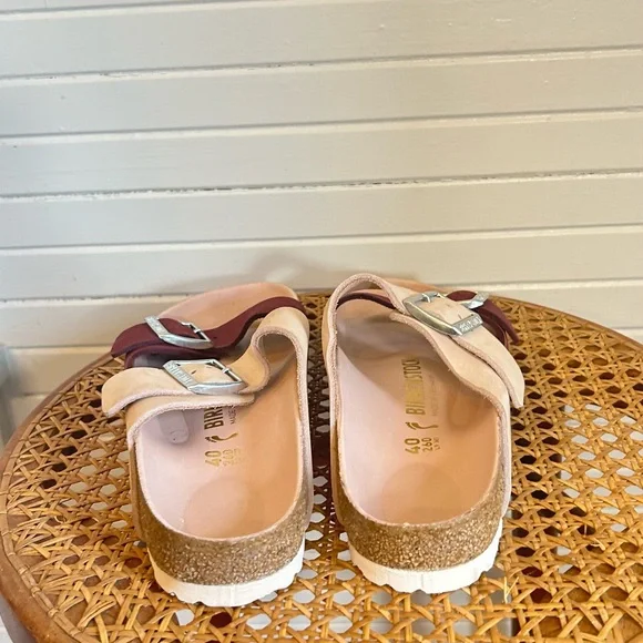 Birkenstock Cream and Burgundy Arizona Sandals - Picture 4 of 6